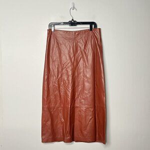 Vince red straight leather skirt